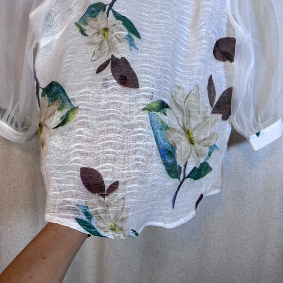 Bysi White Sheer Floral Blouse - Picture 4 of 15